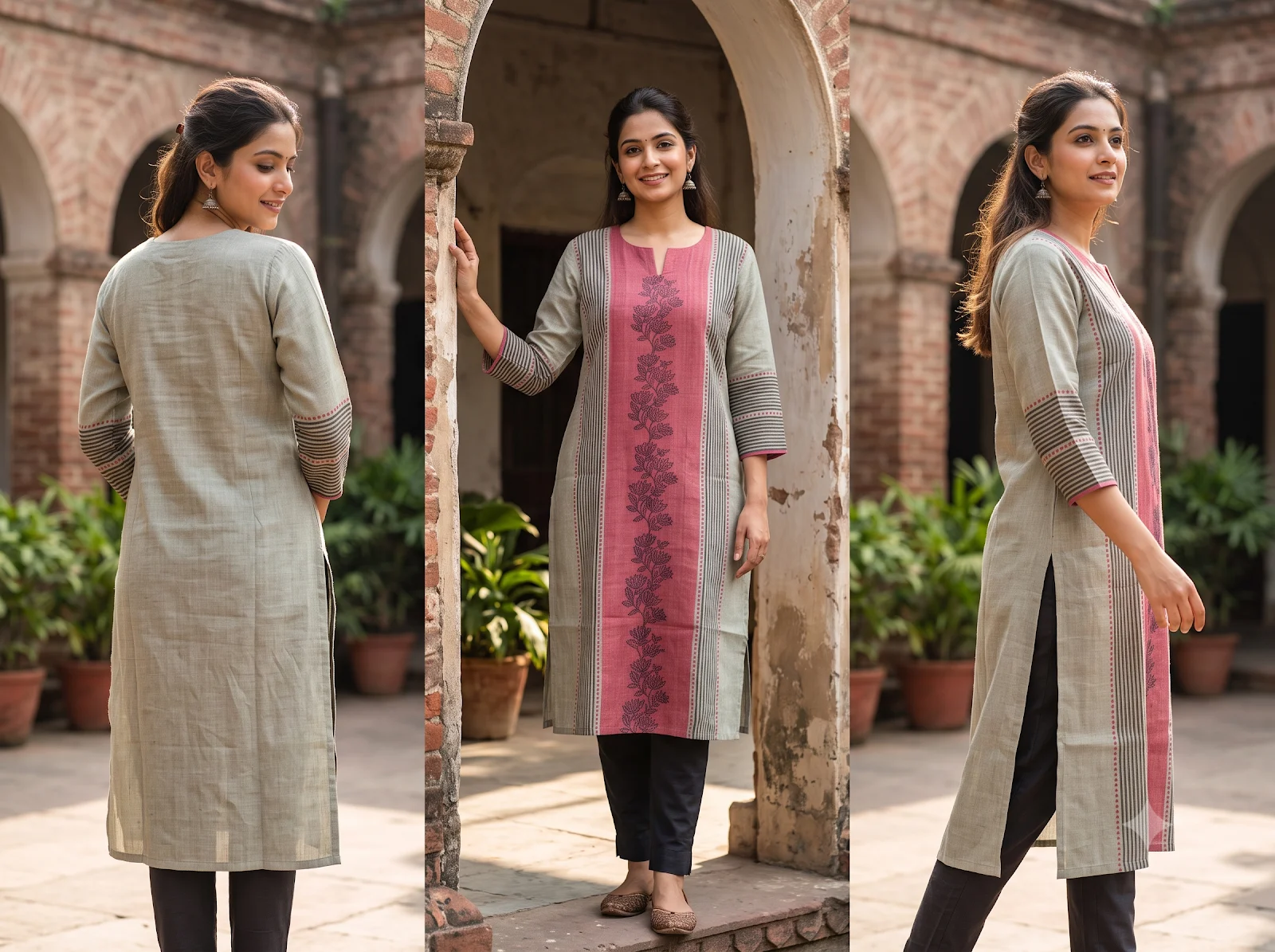 Jalpaibon Green Tassar Women Kurti