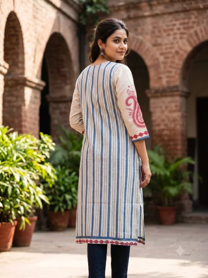Jalpaibon Beige Tassar Women Kurti