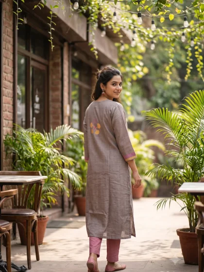 Jalpaibon Brown Tassar Women Kurti