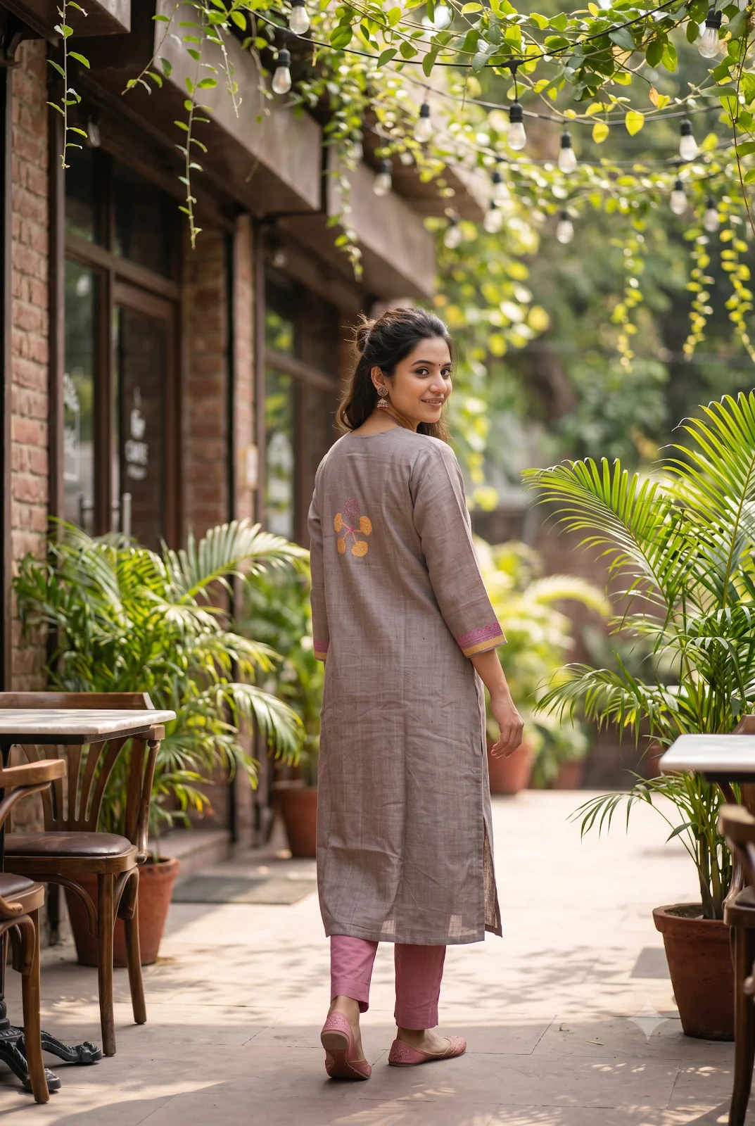 Jalpaibon Brown Tassar Women Kurti